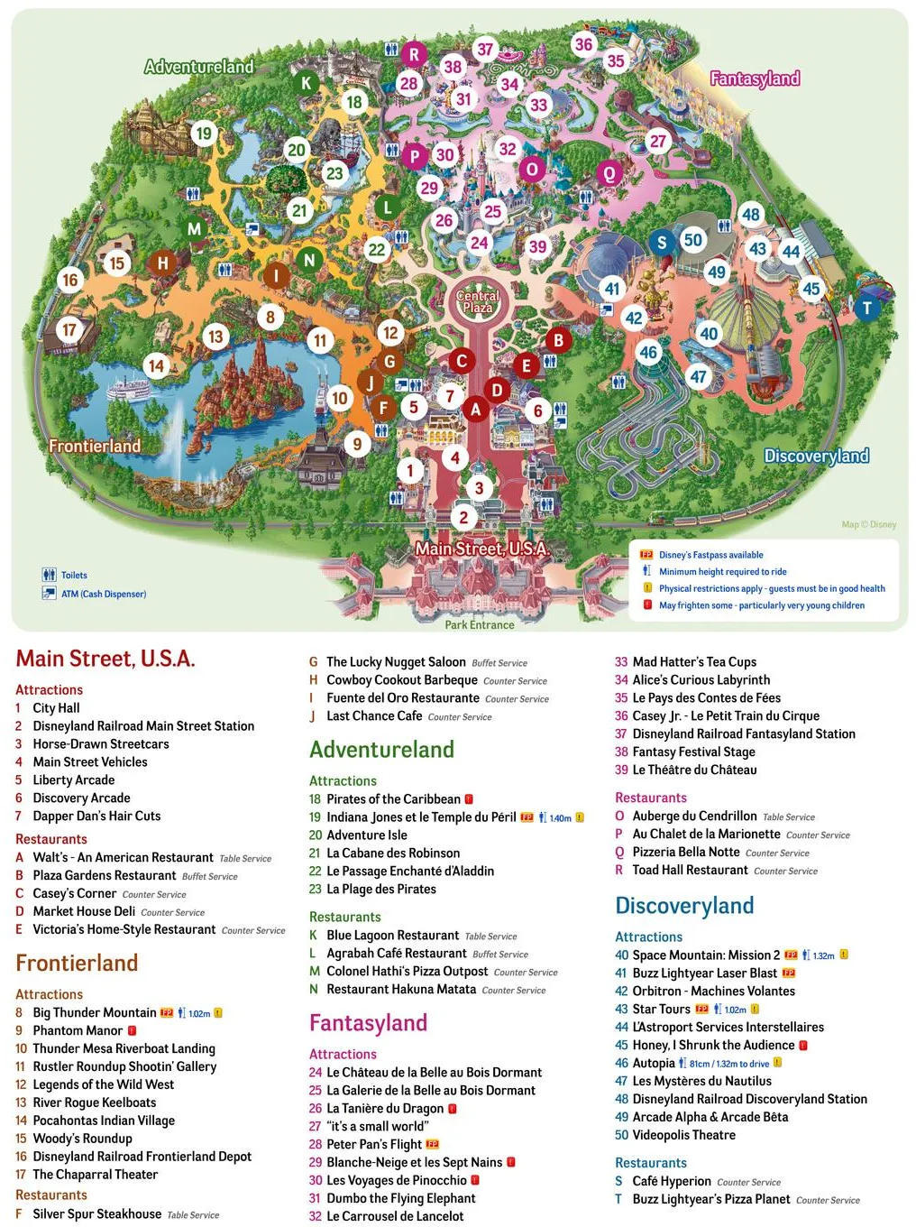 Consulter et imprimer la carte du parc Disneyland au format A4 portait (plan téléchargeable en pdf ou jpg). Plan du parc Disneyland à consulter, télécharger et imprimer.
